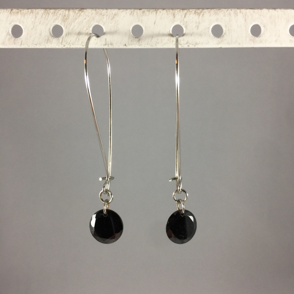 Black Diamond Hoop Earrings - Picture 2 of 8